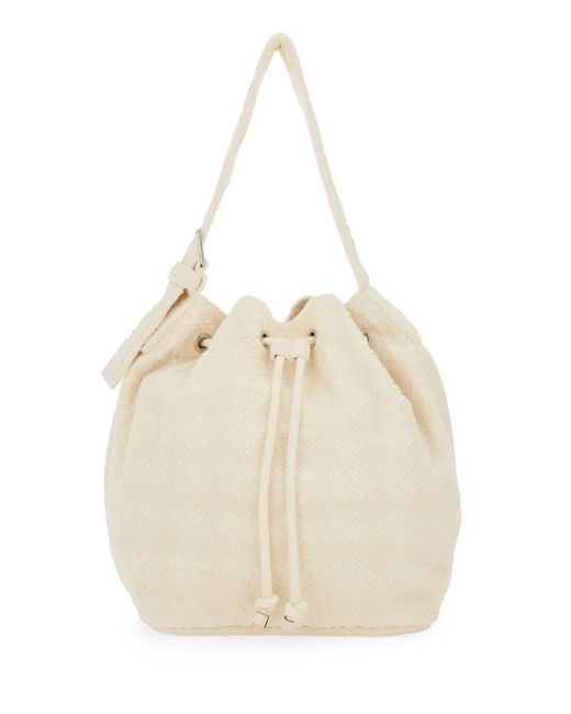 Tory Burch Natural Oversized "T Monogram" Bucket Bag