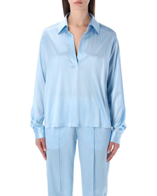 Tom Ford Blue Slk Stin Plo With Tonal Tf Logo