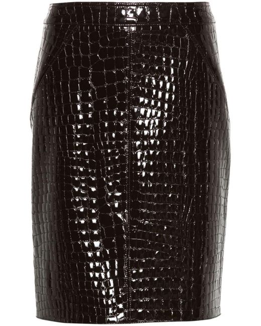 Tom Ford Black Crocodile Embossed Leather Skirt