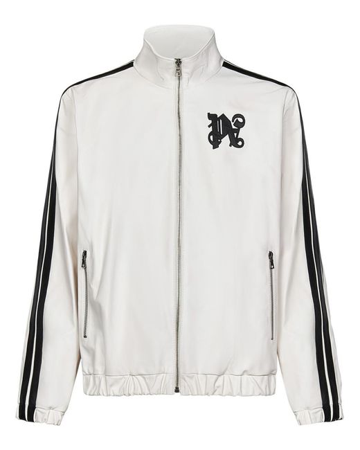 Palm Angels White Monogram Leather Track Jacket for men