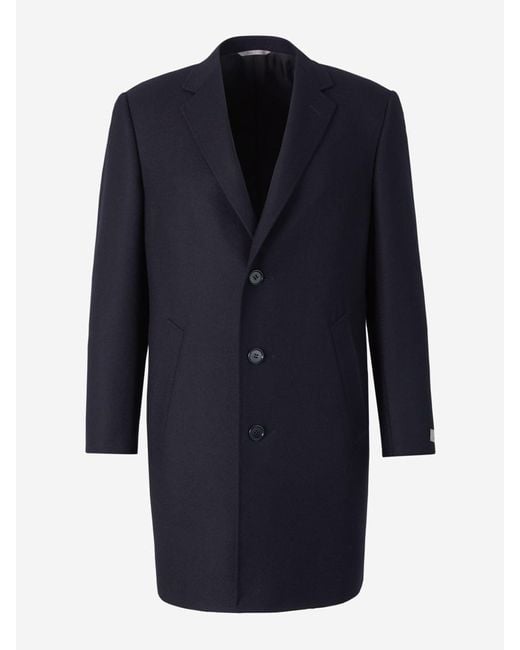 Canali Blue Herringbone Wool Coat for men