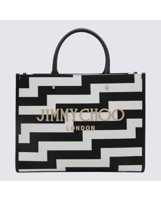 Jimmy Choo Black And Canvas Avenue Small Tote Bag