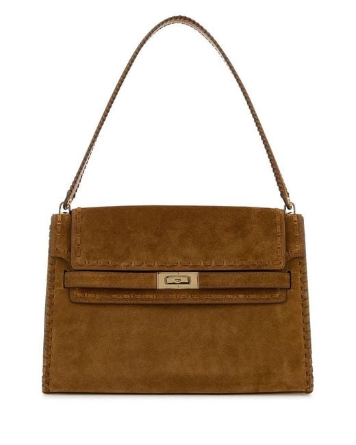 Tory Burch Brown Lee Radziwill Suede Large Shoulder Bag
