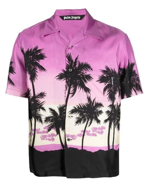 Palm Angels Pink Sunset Bowling Shirt Purple/black for Men | Lyst