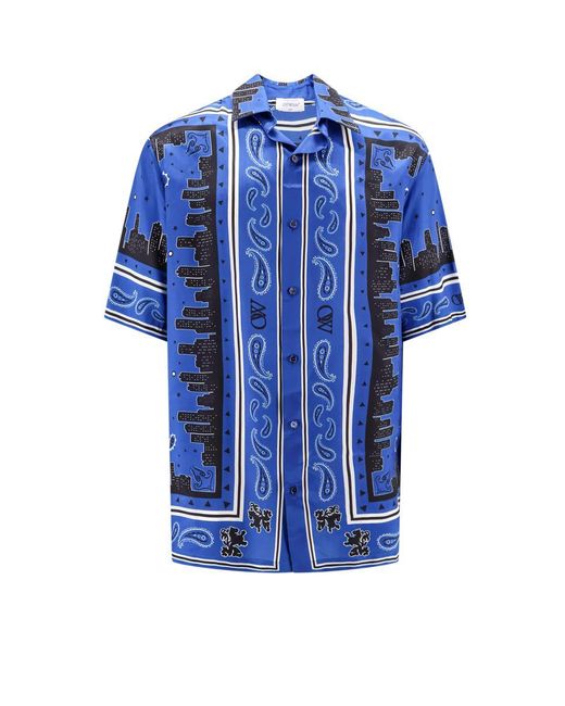 Off-White c/o Virgil Abloh Blue Off- Bandana Bowling Shirt for men