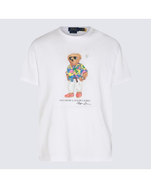 Polo Ralph Lauren White T-Shirt E Polo Sp24 Beach Club Bear for men