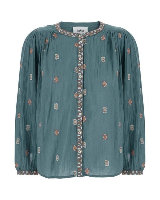 Ba&sh Green 'Daphne' Round Neck Blouse With All-Over Printed Motif
