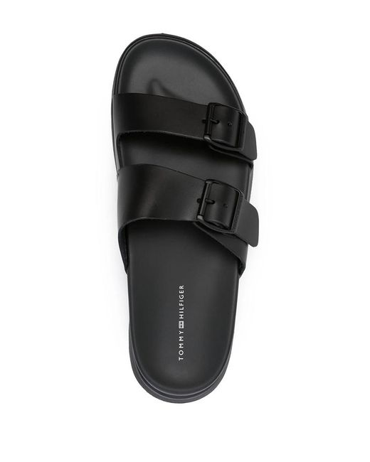 Tommy Hilfiger Black D Density Hilfiger Buckle Sandal Shoes for men