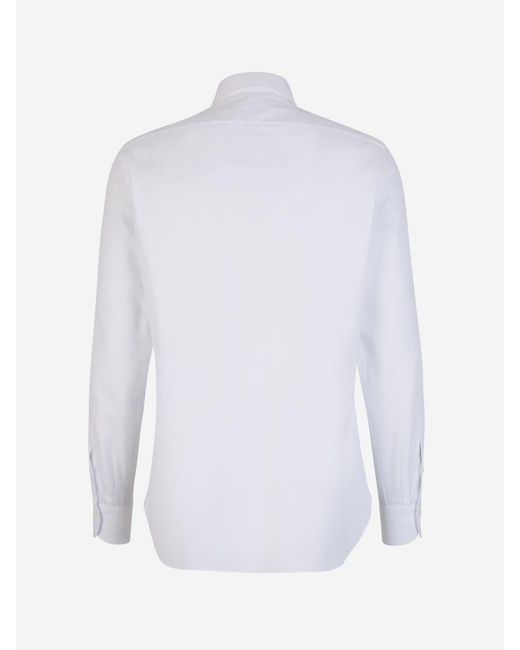 Luigi Borrelli Napoli White Plain Cotton Shirt for men