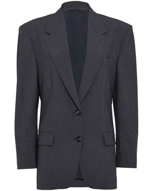 Brunello Cucinelli Blue Tropical Wool Jacket With Shiny Details