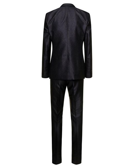 Dolce & Gabbana 'martini' Black Single-brested Tuxedo Suit In Silk Lamé Jacquard Man for men