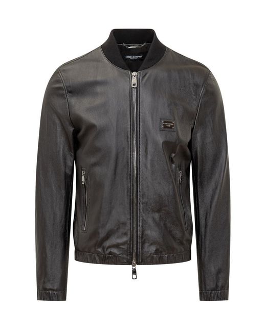 Dolce & Gabbana Gray Leather Jacket for men