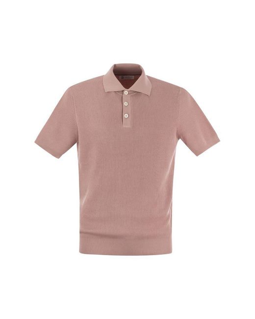 Brunello Cucinelli Pink Ribbed Cotton Polo-style Jersey for men