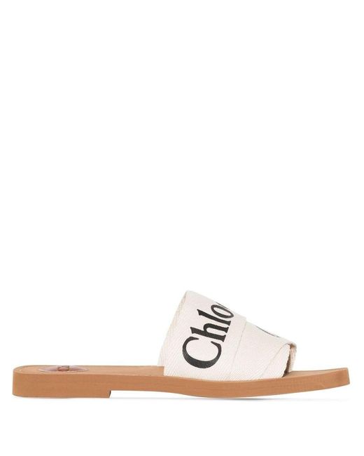 Chloé White Woody Flat Sandals
