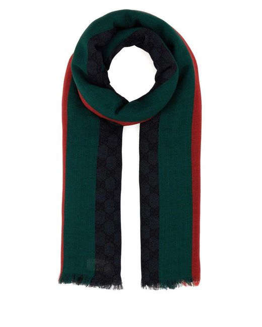 Gucci Black GG And Web Motif Wool Scarf for men