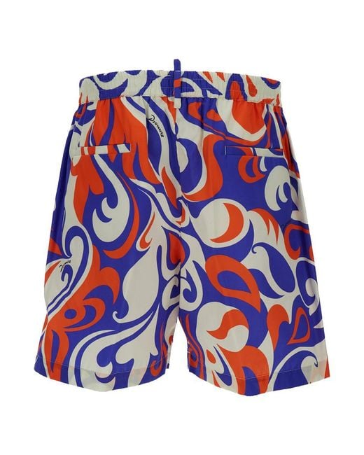DSquared² Blue Multicolored Palm Beach Waves Shorts for men