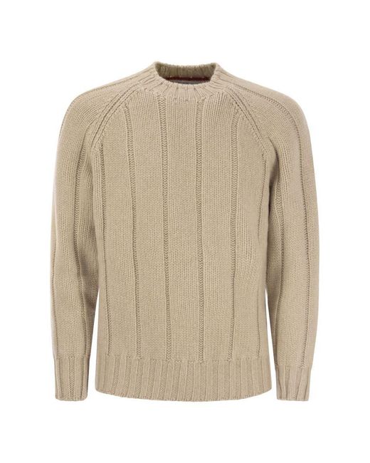 Brunello Cucinelli Natural Flat-Ribbed Cashmere Sweater for men