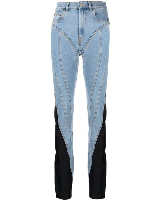Mugler Blue Contrast-panel Slim-fit Jeans