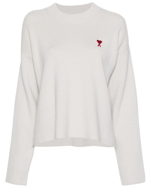 AMI White Ami De Coeur Cotton Sweater