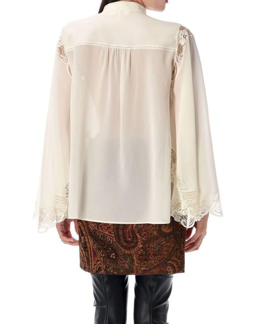 Chloé White Fluid Silk Lace Blouse