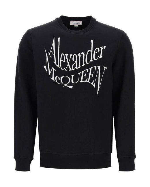 Alexander McQueen Alexander Mc Queen Black Crewneck Sweatshirt With Distorted Logo for men
