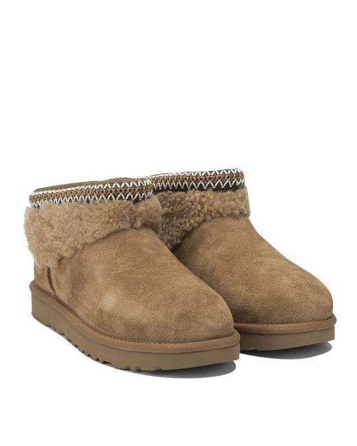 Ugg Brown "Classic Ultra Mini Maxi Curly" Ankle Boots