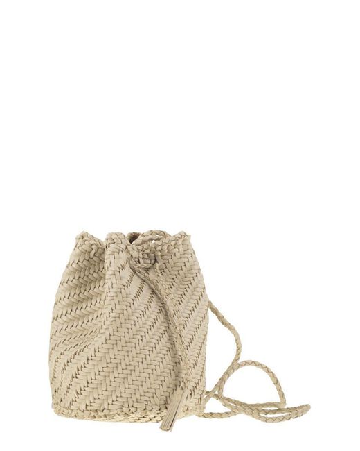 Dragon Diffusion Natural Pompom Double Jump - Bucket Bag With Woven Leather