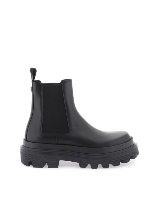 Dolce & Gabbana Black Chelsea Boots In Brushed Leather for men