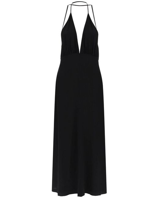 Totême  Black Toteme Silk Dress With Double Halter Neckline