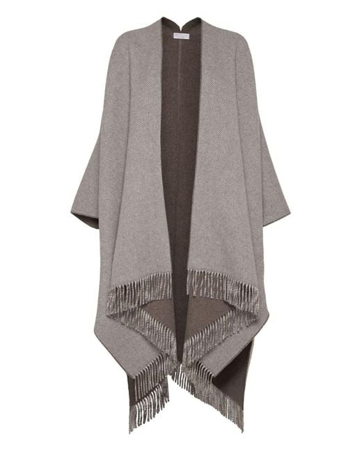 Brunello Cucinelli Gray Wool Poncho