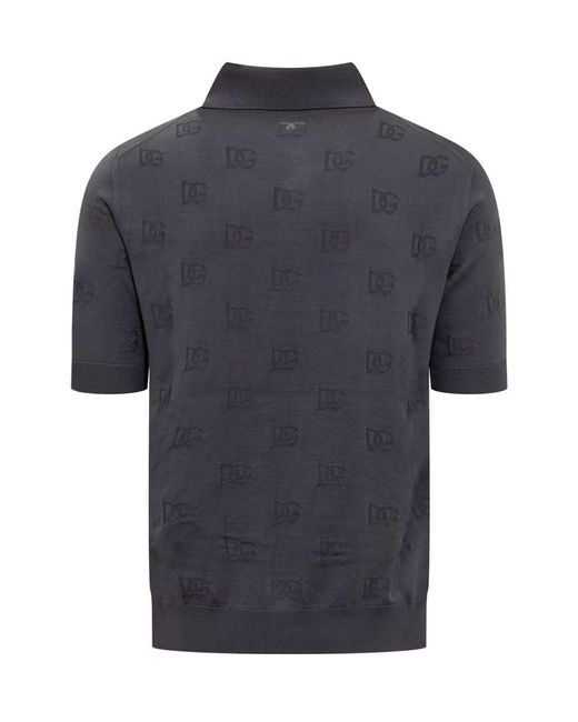 Dolce & Gabbana Blue Silk Polo With Dg Embroidery for men