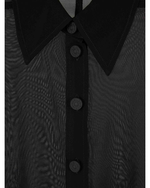 Mugler Black Viscose Semitransparent Shirt