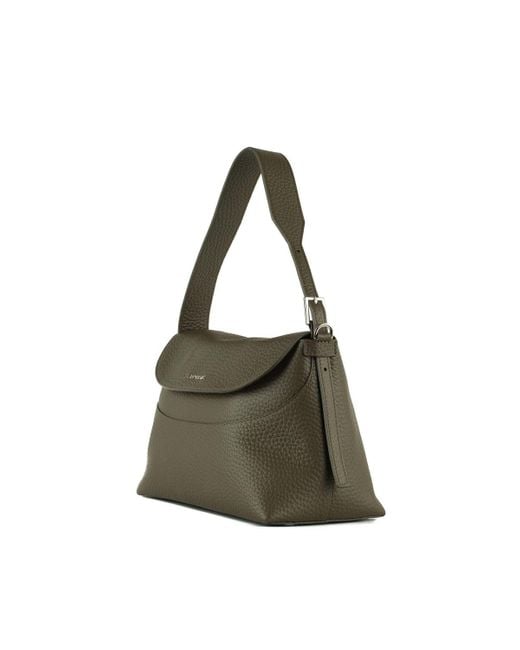 Orciani Green Nana Soft Bosco Grained Leather Shoulder Bag With Shoulder Strap