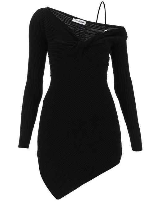 The Attico Black 'desai' Mini Dress In Texturized Knit