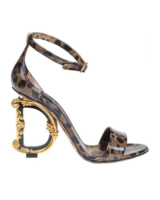 Dolce & Gabbana Metallic Sandal In Glossy Calfskin With Spotted Print