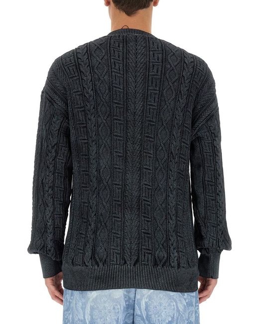 Versace Black Knit With Greek Braid Work for men