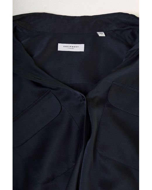 Equipment 'signature' Navy Blue Long Sleeves Shirt In Silk for men