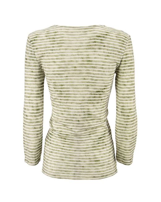Majestic Filatures Brown Striped T-shirt With V-neck