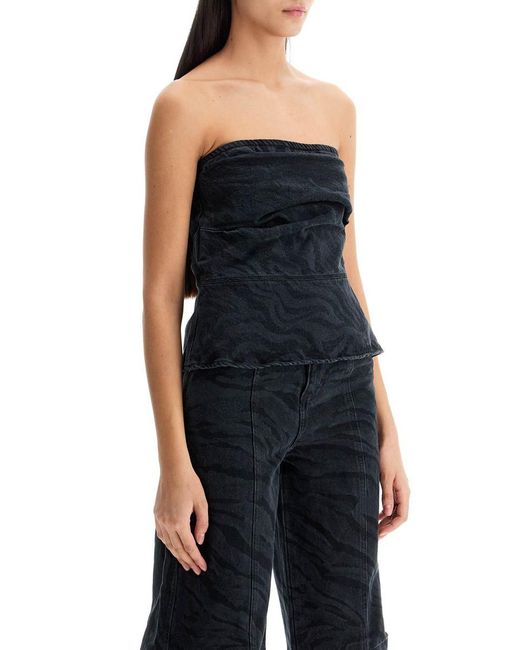 ROTATE BIRGER CHRISTENSEN Blue 'Zebra Print Denim Top