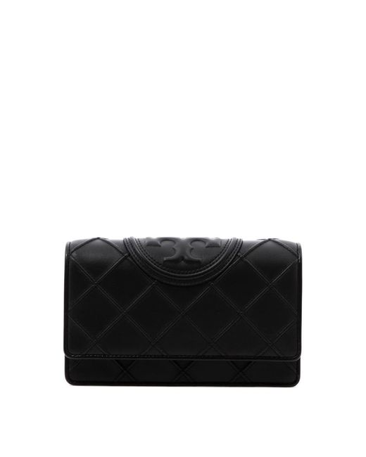 Tory Burch Black "Fleming Soft" Wallet With Chain
