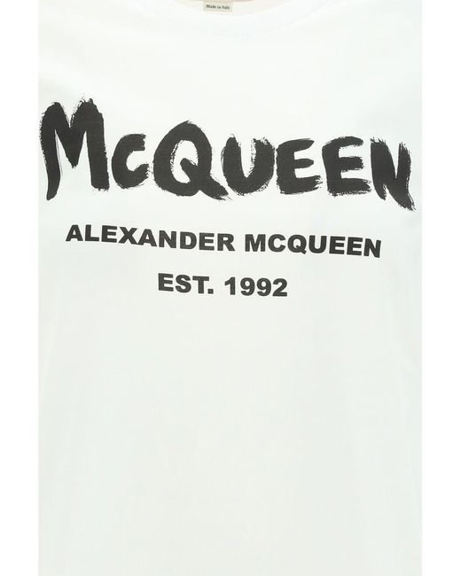 Alexander McQueen White Graffito Logo Print T-Shirt