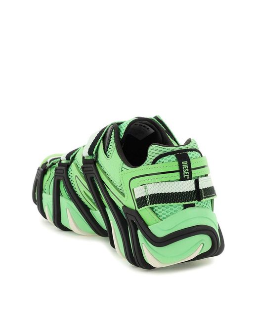DIESEL Green S-prototype-cr Contrast-panel Mesh And Leather Trainers for men