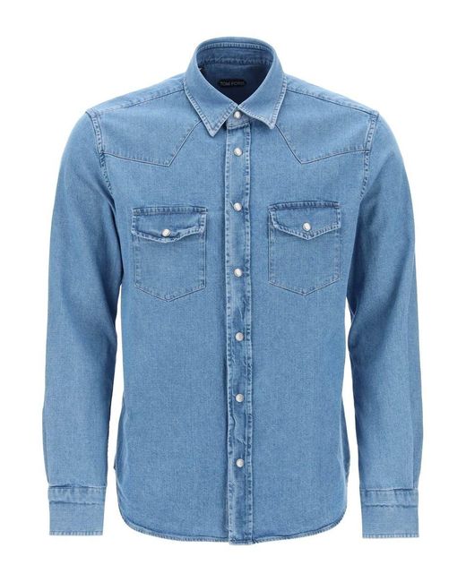 Tom Ford Blue Denim Western Shirt For for men