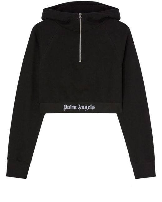 Palm Angels Black "logo Tapped Zipped Hoodie" Cotton Sweatshirt