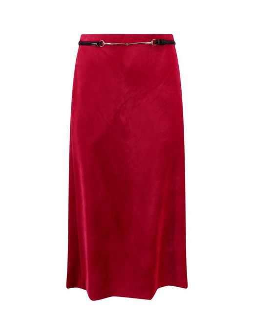 Gucci Red Velvet Midi Skirt