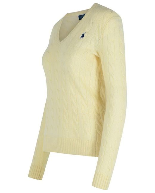 Polo Ralph Lauren Yellow 'Kimberly' Cream Cashmere Blend Sweater