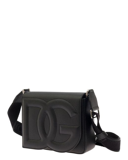 Dolce & Gabbana Black 'Medium Dg Logo' Crossbody Bag With Quilted Logo for men