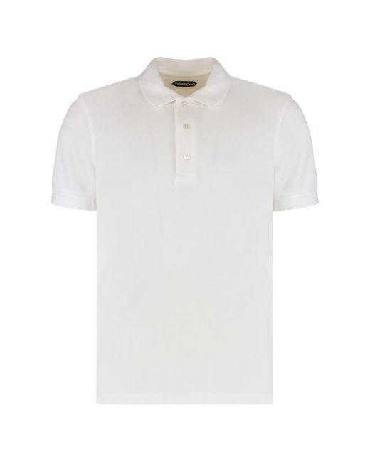 Tom Ford White Cotton Blend Piqué Polo Shirt for men