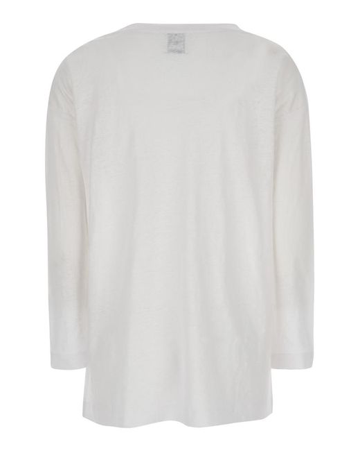 Allude White Shirt With Boart Neckline In Linen Woman