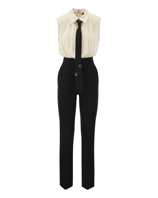 Elisabetta Franchi Black Crepe And Viscose Combination Suit With Tie